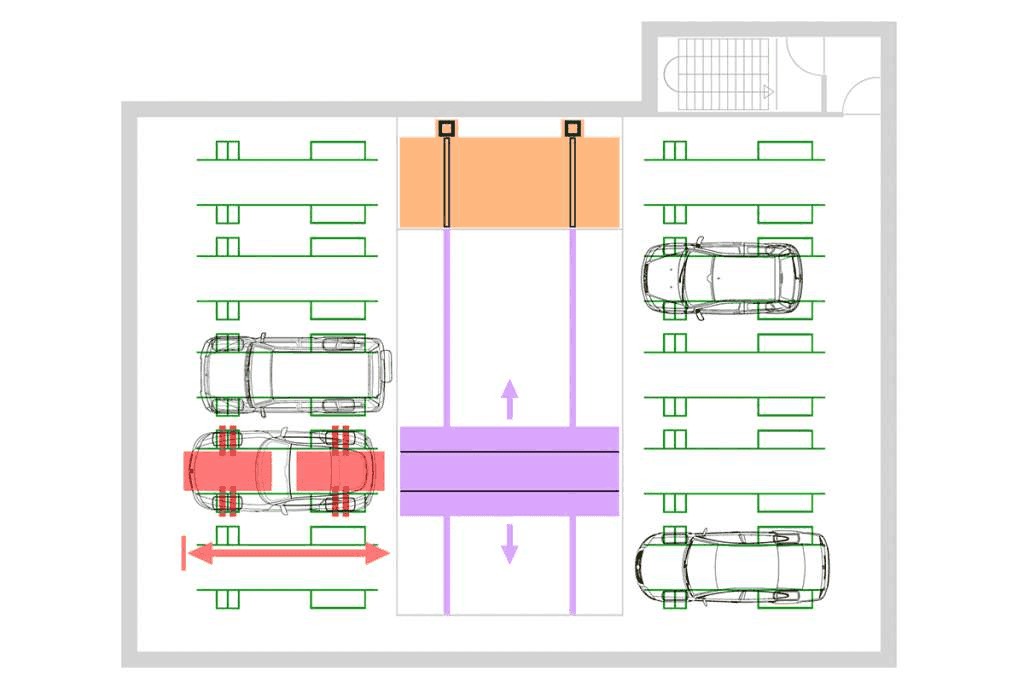 Technische Zeichnung von oben Lift Park T - Shuttle on Slab